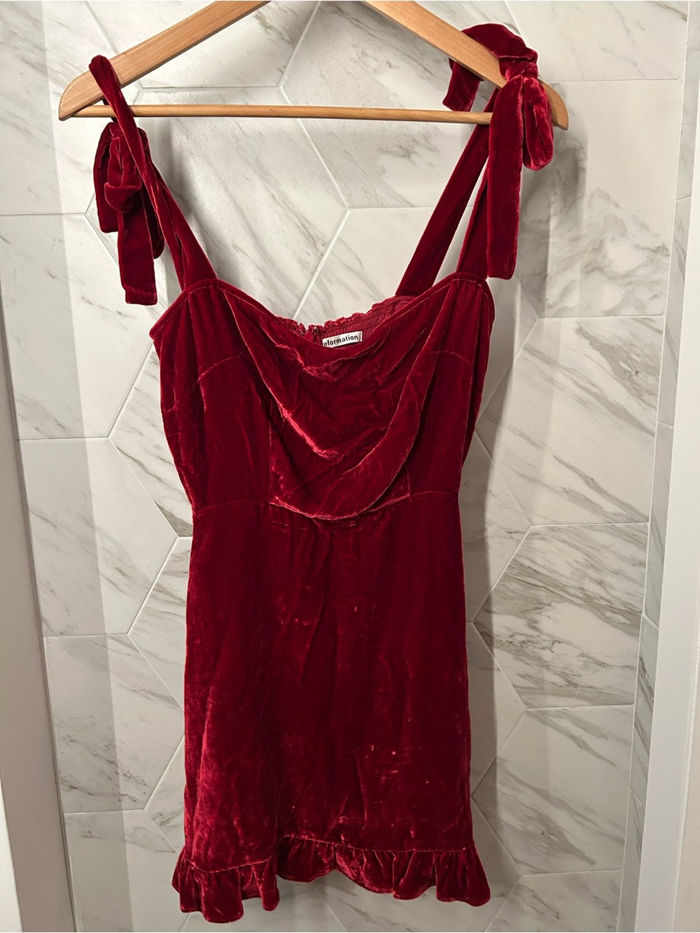 Reformation Red Velvet Tie-Strap Mini Dress